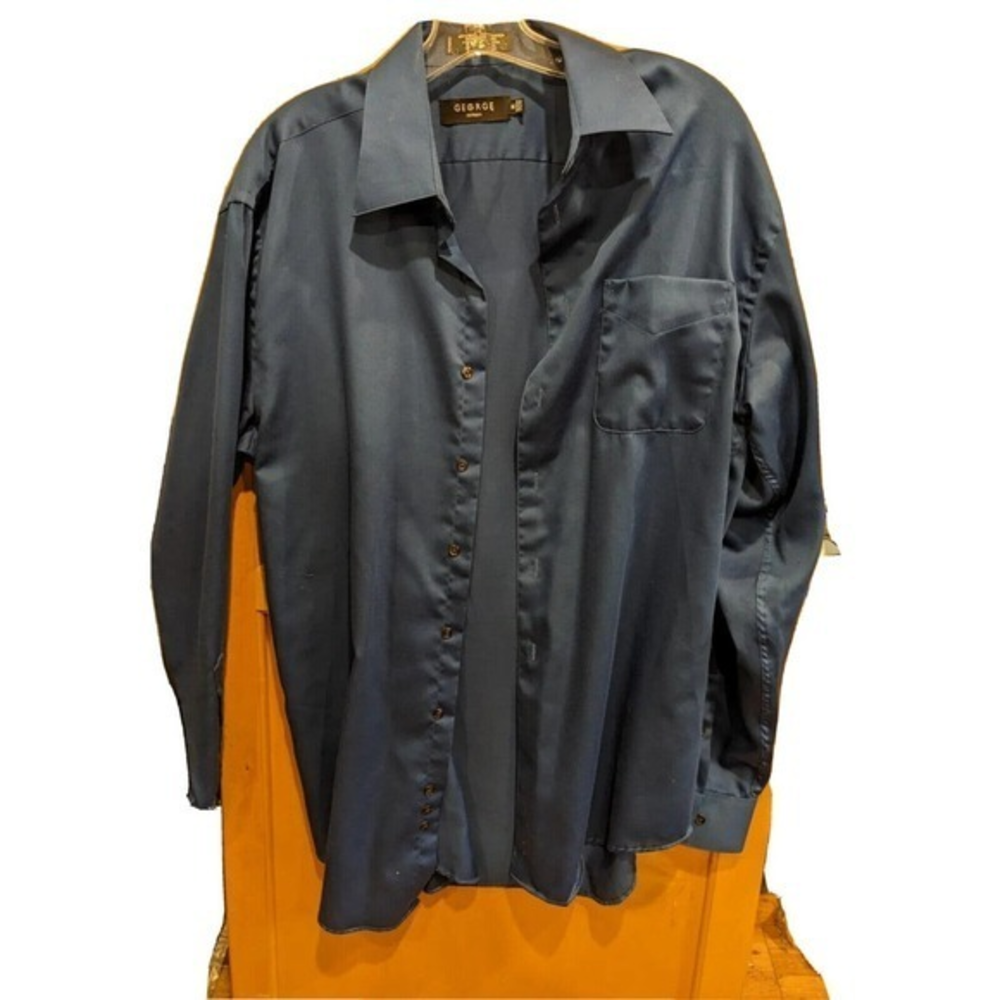 GEORGE SATEEN WRINKLE RESISTANT Men's Shirt Size 15-15.5,34/35 Blue Long‎ Sleeve